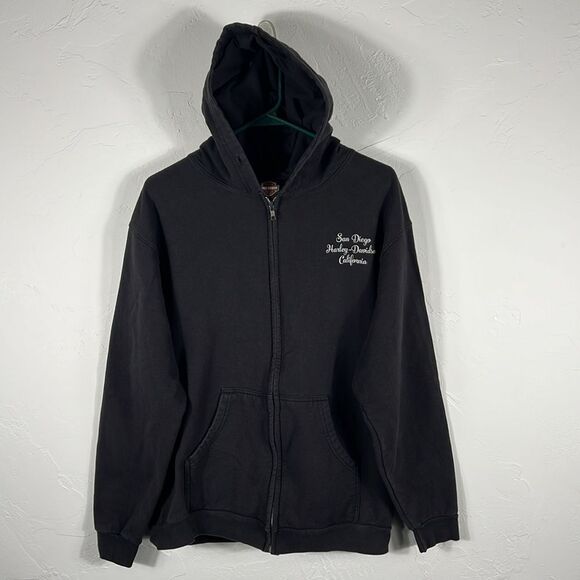 🔥 Vintage Y2K HARLEY-DAVIDSON San Diego Biker Zip Up HOODIE Jacket Size Lg - EU - Picture 5 of 10